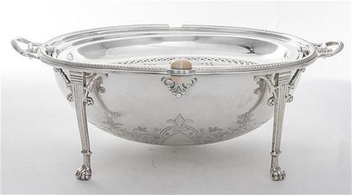 * A Silver-plate Bacon Warmer, , of ovoid form with a rotating lid and raised on four monoped feet.