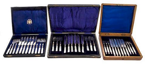 * Three Cased Flatware Sets Length of longest knife 7 3/4 inches.
