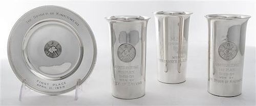 * Three American Silver Presentation Beakers, Wallace Silversmiths, Wallingford, CT, 20th Century, cylindrical with slightly fla