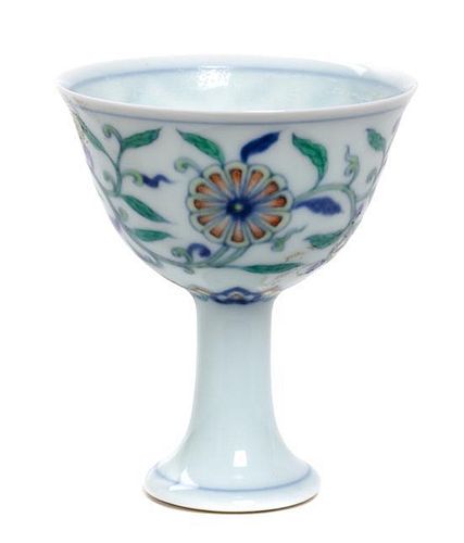 A Doucai Porcelain Stem Cup Diameter 2 1/2 inches.