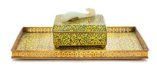 A Cloisonne Enamel Box Length of tray 9 1/4 inches.