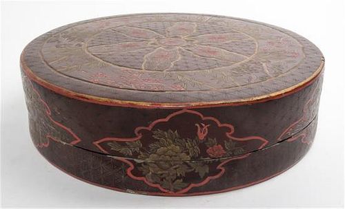 A Lacquered Circular Box and Cover. Diameter 16 inches.