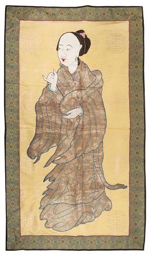 A Chinese Embroidered Silk Panel Height 58 3/4 x width 33 3/4 inches.