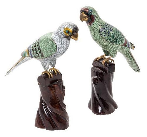 A Pair of Cloisonne Enamel Figure of Birds Length 8 1/2 inches.