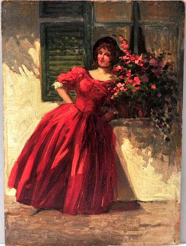 LADY IN RED  OIL PAINTING