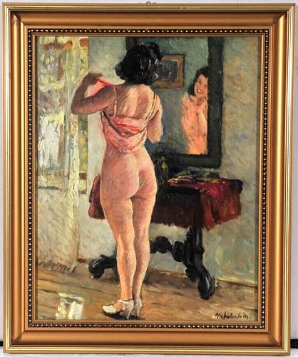 STANDING FEMALE NUDE  OIL PAINTING