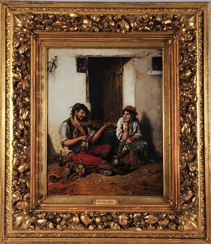 PORTRAIT OF A GYPSY COUPLE  OIL PAINTING