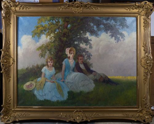 RESTING PEOPLE IN THE NATURE  OIL PAINTING
