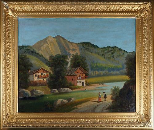 LANDSCAPE FROM A HOMESTEAD  OIL PAINTING