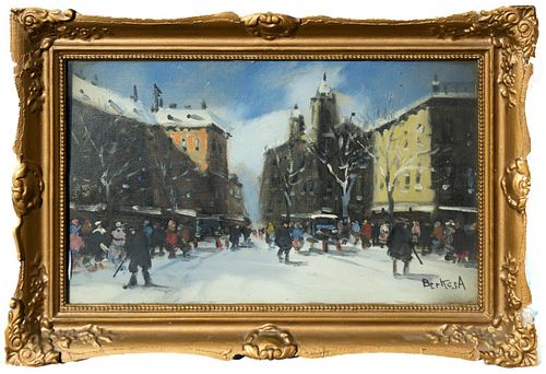 WINTER STREET VIEW OIL PAINTING
