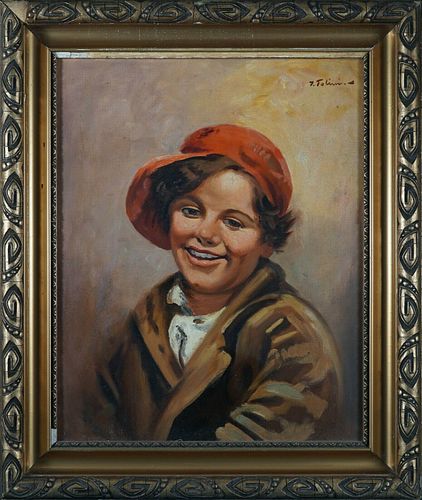 LITTLE BOY IN A RED CAP OIL PAINTING