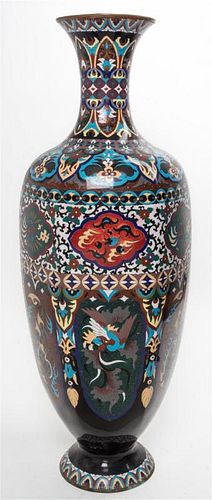 A Large Japanese Cloisonne Vase. Height 35 inches.