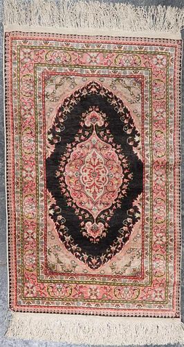 * A Persian Silk and Wool Mat 3 feet 1 inch x 1 foot 11 inches.