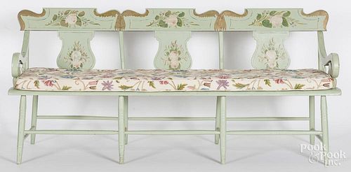 Pennsylvania painted deacon's bench, 19th c., retaining a later decorated surface, 34'' h., 74'' w.