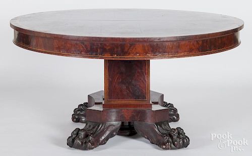Empire revival mahogany extension dining table, early 20th c., with six 14" w. leaves