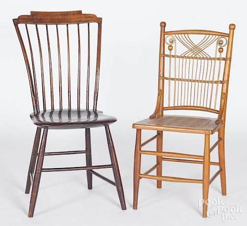 Rodback Windsor, ca. 1830, together with a cane seat side chair.