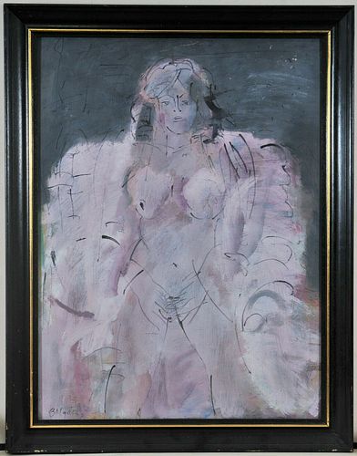 PORTRAIT OF A NAKED LADY IN PURPLE OIL PAINTING