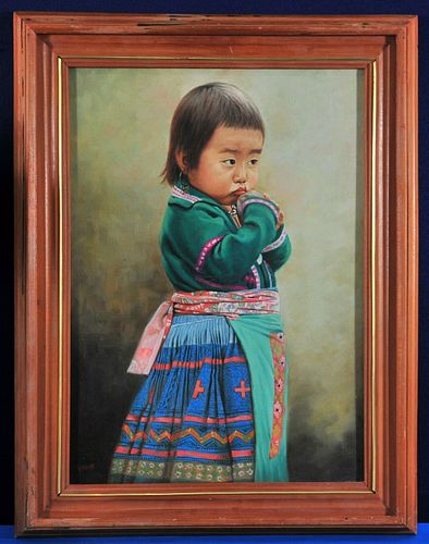 PORTRAIT OF A MONGOLIAN CHILD OIL PAINTING