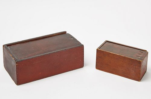 Two Painted Slide-Top Boxes