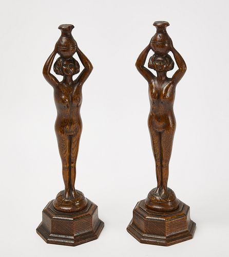 Pair of Folk Art Wooden Female Figures