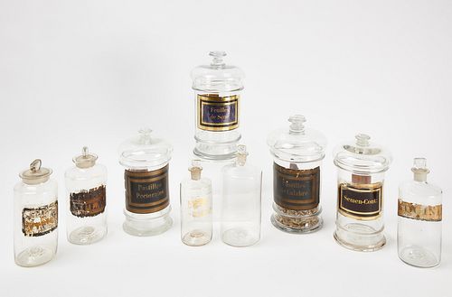 Nine Blown Apothecary Containers