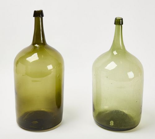Two Green Blown Glass Jars