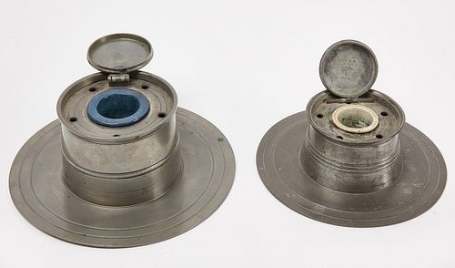 Two Pewter Ink Wells