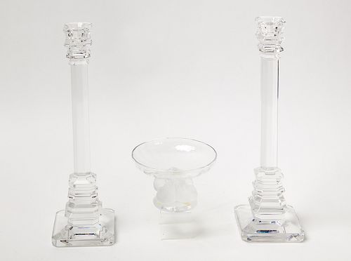 Val St Lambert Glass Candlesticks- Lalique