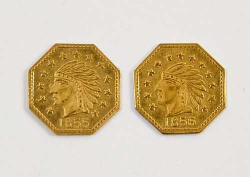 Two Octagonal California Gold 1855 and 1856
