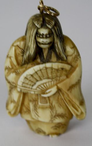 Japanese ivory netsuke- face changer- hannya, which in Noh theater are women whose rage and jealousy