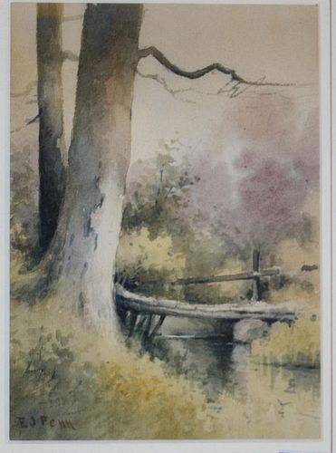Elbridge J Fenn (American 1857-1934) Forest scene wc 8 x 6" signed lower left