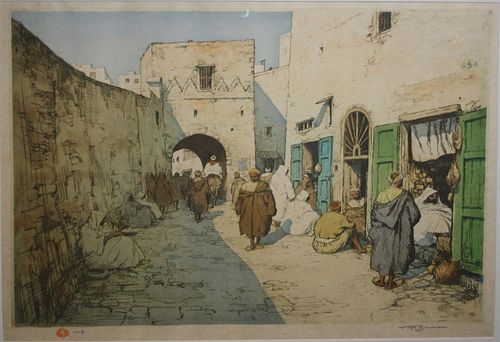 Tavik Frantisek Simon (Czech 1877-1942) Three orientalist market scenes  14 x 18" hand colored engra