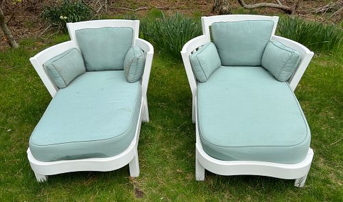 Pair of Weatherend "Westport Island" Loungers with Pool Green Sunbrella Fabric Cushions