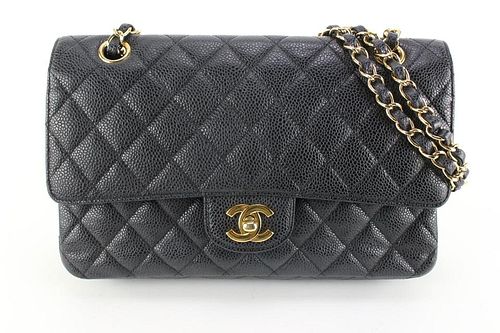 CHANEL BLACK QUILTED CAVIAR LEATHER MEDIUM CLASSIC DOUBLE FLAP GHW