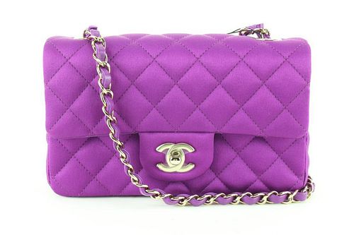 CHANEL QUILTED PURPLE SATIN MINI CLASSIC FLAP GHW