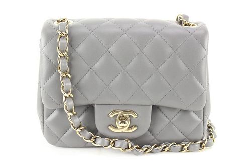 CHANEL QUILTED DARK GREY LAMBSKIN SQUARE MINI CLASSIC FLAP GHW