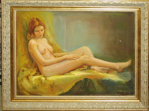 Joseph Mueller (American 1924-2007) Reclining Nude o/c 16 x 20"