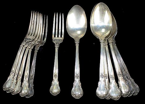 12 pcs Gorham "Cromwell" sterling silver flatware - 6 spoons, 6 forks. Approx 24.8 troy oz.