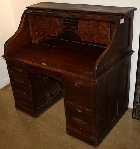 Victorian oak S- curve roll top desk, width 50”