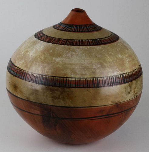 Contemporary Native American style pottery vase, dia 14” ht 13'