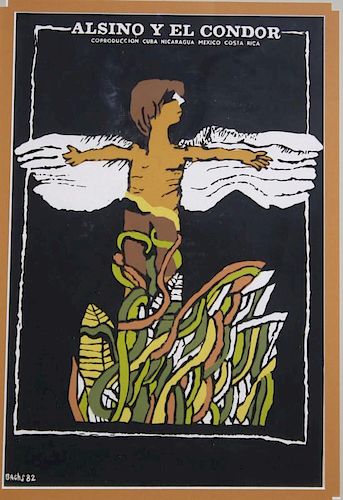 1982 Theater Poster Alsino Y El Condor- litho poster signed Bachs 82 in plate 15 x 10"