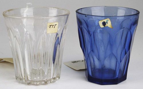 Pittsburgh Early American Pattern Glass paneled cobalt tumbler and clear early pattern glass tumbler