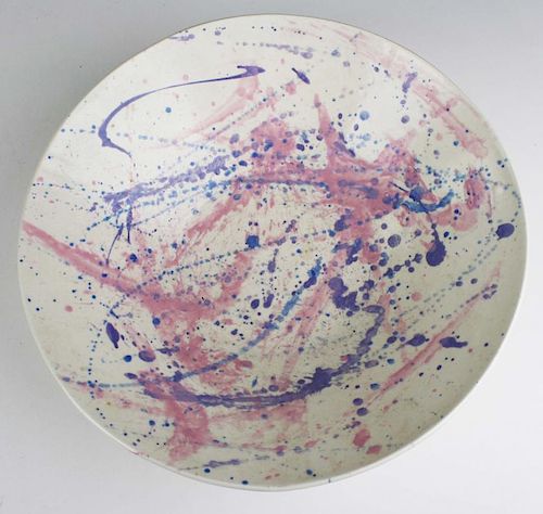 Steve Mahler (Seattle, WA) mid century studio pottery bowl, dia 12.5”, ht 3.25”