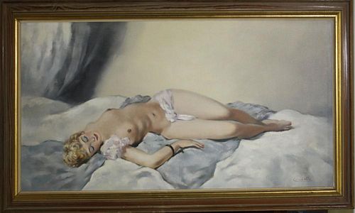 Cesar Vila (20th c) Supine nude 24 x 48" signed lower right