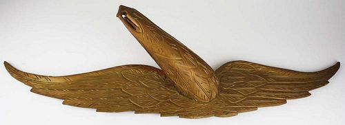 carved wooden eagle, wing break glued, wingspan 38”