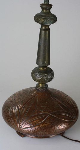 brass & copper Arts and Crafts style table lamp- needs restoration, ht 19.5”