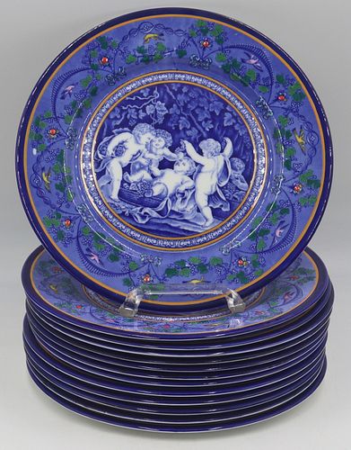 (13)  Adderleys Ltd. Blue and White Dinner Plates.