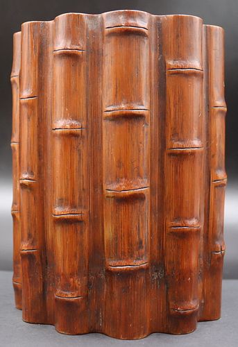 Chinese Carved Bamboo Form Brush Pot.