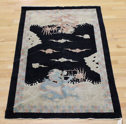 Vintage Chinese Hand Woven Dragon Carpet.