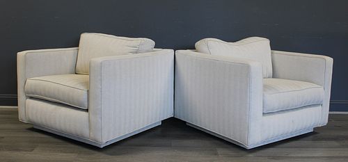 Midcentury Pair Of Upholstered Cube Chairs